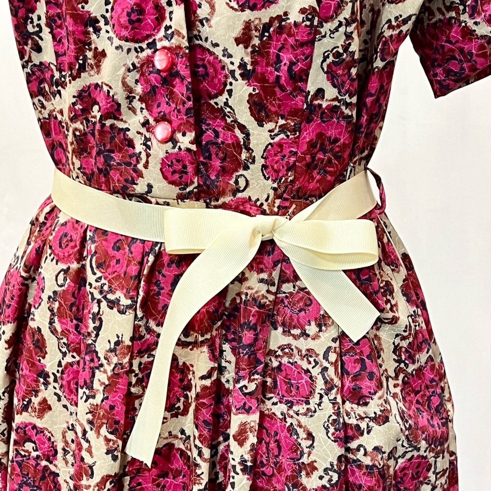 VINTAGE 50s MCM Ann Taylor cotton floral day‎ dress flare skirt rounded collar - Picture 6 of 16